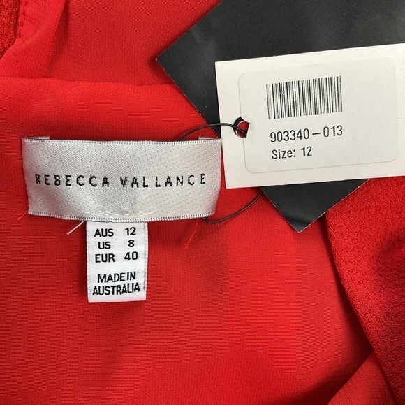 NWT Rebecca Vallance Beltran Midi Dress Button Slit Skirt Off The Shoulder Red 8 - Picture 12 of 14